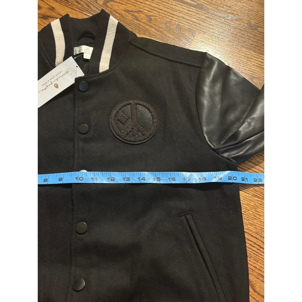 NEW Spiritual Gangster | Black Bomber Jacket‎ Peace Wool Blend Sz S